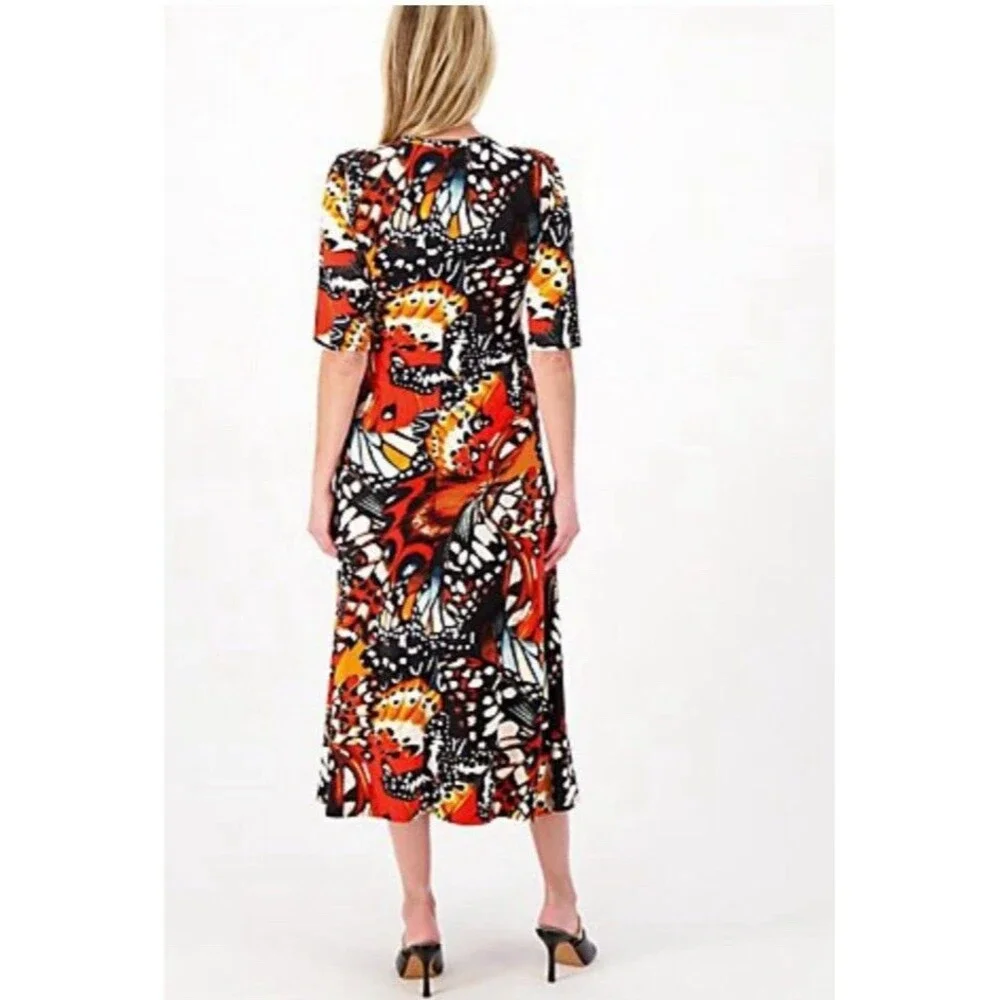 Attitudes Renee Jersey Dress Maxi Sz L Monarch Butterfly Maxi Boho Stretch Red - Picture 6 of 12